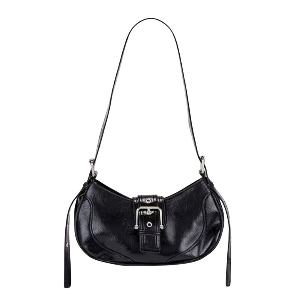 8 Other Reasons Rhea Black Crinkled Faux Leather Buckle Shoulderβ Bag